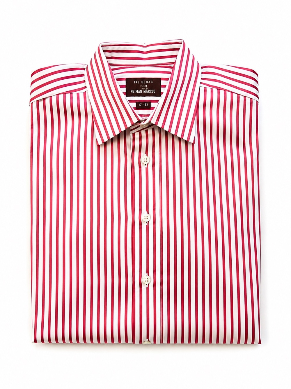 Ike Behar For Neiman Marcus 100% Red Striped Dress Shirt EUC 17 - 33
